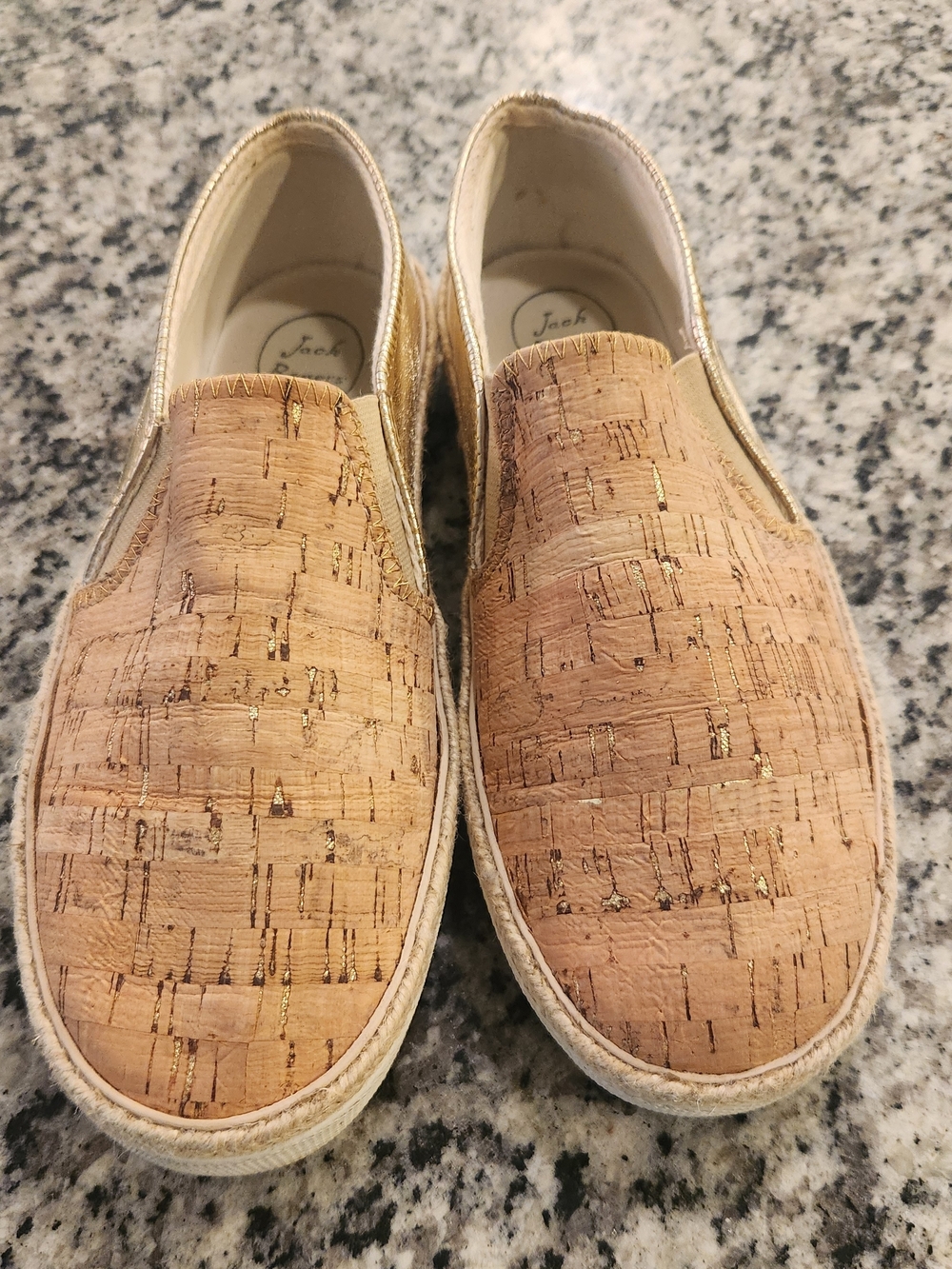 Jack Rogers Cork And Gold Loafers